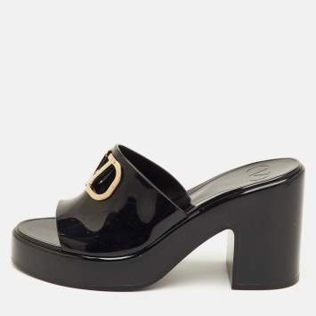 Pre Owned Valentino Vlogo Size 39 Black Rubber Platform Block Heel Slide Sandals