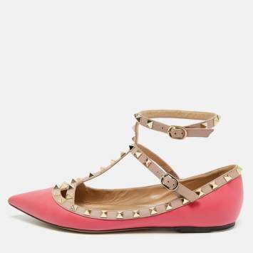 مملوكة مسبقًا Valentino Rockstud Size 41 Pink/Beige Leather Ballet Flats
