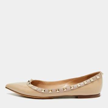 Pre Owned Valentino Rockstud Size 36 Beige Patent Leather Ballet Flats
