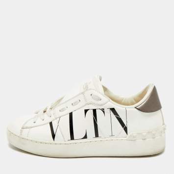 Pre Owned Valentino VLTN Size 35.5 White Leather Low Top Sneakers
