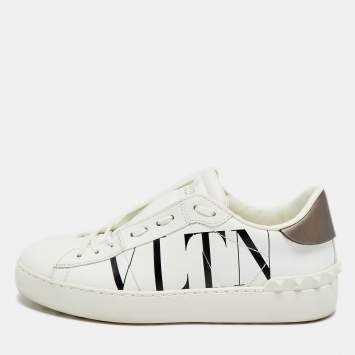 Pre Owned Valentino VLTN Size 37 White Leather Low Top Sneakers