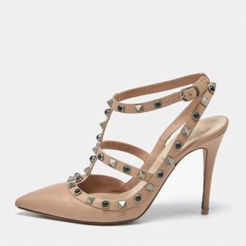 Pre Owned Valentino Rockstud Size 37 Beige Leather Pumps