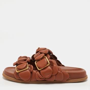 Pre Owned حذاء سلايدز فالنتينو فلات جلد بني نسخة روز 03 مقاس 37