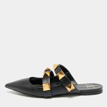 مملوكة مسبقًا حذاء مولز فالنتينو فلات رومان جلد عنابي مرصع مقاس 38