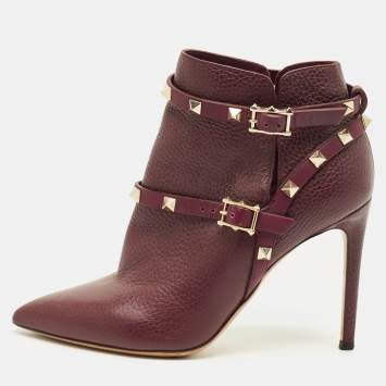 مملوكة مسبقًا Valentino Rockstud Size 36 Burgundy Leather Pointed Toe  Ankle Length Boots