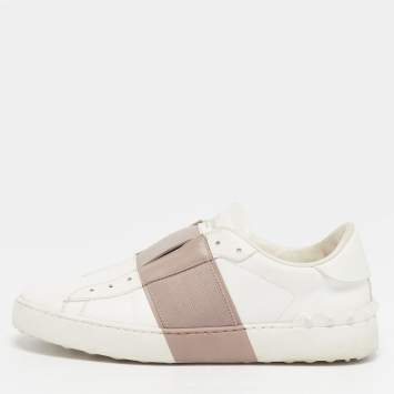 Pre Owned Valentino Rockstud Size 40 White/Beige Leather Low Top Sneakers