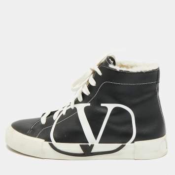 مملوكة مسبقًا Valentino VLogo Size 38 Black Leather High Top Sneakers