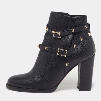 مملوكة مسبقًا Valentino Rockstud Size 39 Black Leather Ankle Length Boots