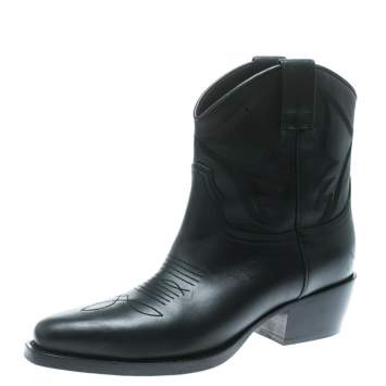 Pre Owned Valentino Black Texan Embroidered Leather Pointed Toe Cowboy Boots Size 36
