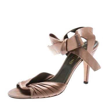 Pre Owned Valentino Blush Pink Pleated Satin Ankle Strap Sandals Size 38.5
