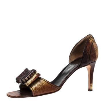Pre Owned Valentino Two Tone Lizard Leather D'Orsay Bow Sandals Size 39