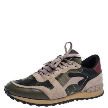 Pre Owned Valentino Multicolor Camo Suede And Leather Rockrunner Sneakers Size 40.5
