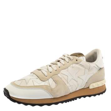 Pre Owned Valentino White Suede And Canvas Rockrunner Camustars Sneakers Size 40