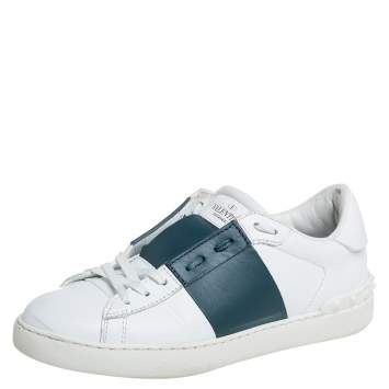 Pre Owned Valentino White/Grey Leather Rockstud Low Top Sneakers Size 39