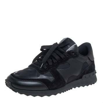 Pre Owned Valentino Black Leather And Suede Rock Runner Low Top Sneakers Size 39