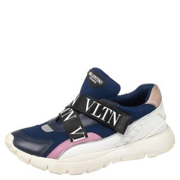 Pre Owned Valentino Multicolor Mesh And Leather VLTN Heroes Velcro Strap Sneakers Size 37