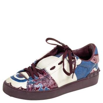 Pre Owned Valentino Multicolor Floral Printed Leather Low Top Sneakers Size 36.5