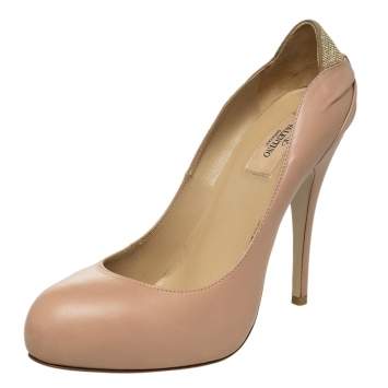 Pre Owned Valentino Beige Leather Embellished Platform Pumps Size 39.5