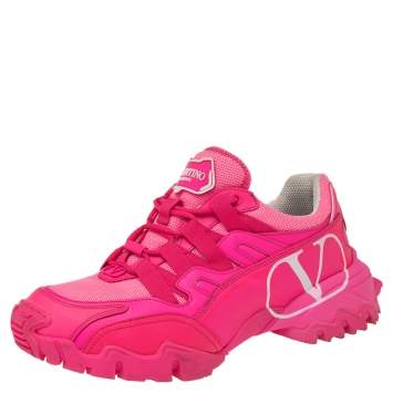Pre Owned Valentino Hot  Pink Leather and Mesh Climbers Sneakers Size 38
