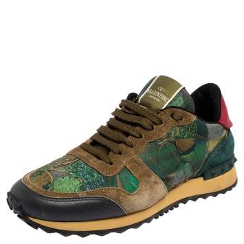 Pre Owned Valentino Multicolor Camo Butterfly Printed Rockrunner Sneakers Size 40