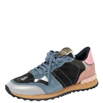 Pre Owned Valentino Multicolor Suede and Leather Rockrunner Sneakers Size 39.5