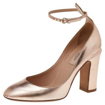 Pre Owned Valentino Metallic Pink Leather Tango Mary Jane Pumps Size 36.5