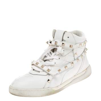 Pre Owned Valentino White Leather Rockstud Amor High Top Sneakers Size 38