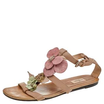 Pre Owned Valentino Brown Leather Ankle Strap Sandals Size 39