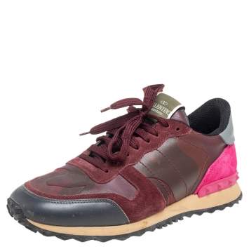 Pre Owned Valentino Multicolor Suede, Camouflage Leather and Canvas Rockrunner Sneakers Size 40