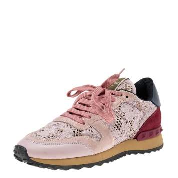 Pre Owned Valentino Multicolor Lace and Suede Rockrunner Sneakers Size 36