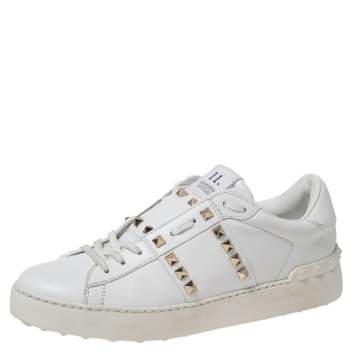 Pre Owned Valentino White Leather Rockstud Sneakers Size 39