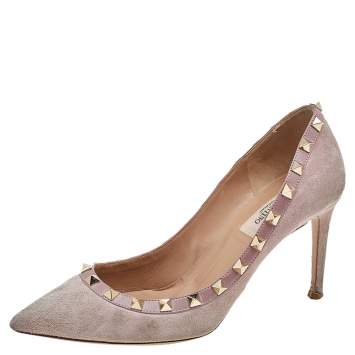 Pre Owned Valentino Blush Pink Suede Rockstud Pointed Toe Pumps Size 37