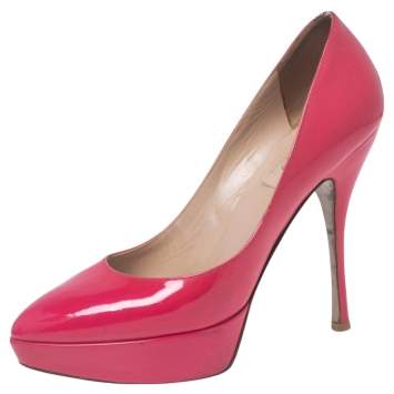 Pre Owned Valentino Pink Patent Leather Platform Pumps Size 37.5