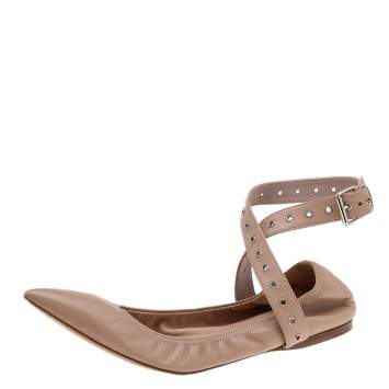 Pre Owned Valentino Beige Leather Love Latch Pointed Toe Ballet Flats Size 38