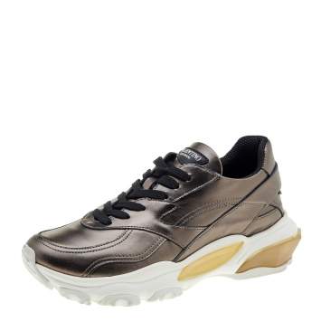 Pre Owned Valentino Metallic Leather Lace Up Sneakers Size 36