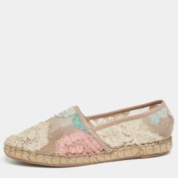 Pre Owned Valentino Tri-Color Lace Flat Espadrilles Size 36