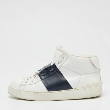 Pre Owned Valentino White/Blue Leather High Top Sneakers Size 36