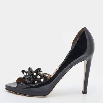 Pre Owned Valentino Black Patent Leather Bow Rockstud D'orsay Pumps Size 39
