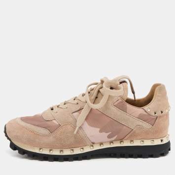 Pre Owned Valentino Multicolor Camouflage Nylon And Suede Rockrunner Low Top Sneakers Size 37