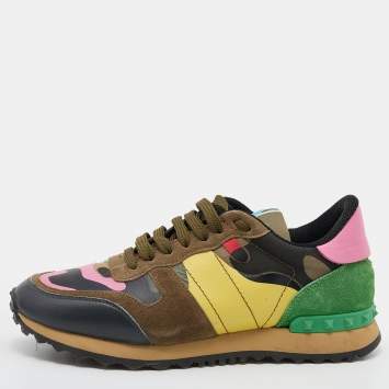 م�ملوكة مسبقًا Valentino Multicolor Camouflage Leather And Suede Rockrunner Low Top Sneakers Size 38