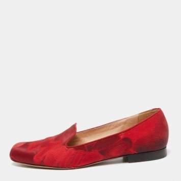 Pre Owned Valentino Red Satin Embroidered Smoking Slippers Size 40   