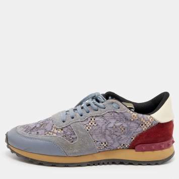 Pre Owned Valentino Multicolor Suede And Lace Rockrunner Low Top Sneakers Size 39.5