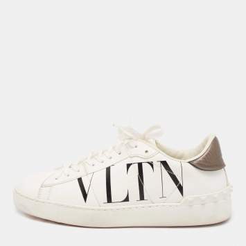 Pre Owned Valentino Off-White Leather VLTN Low-Top Sneakers Size 38.5