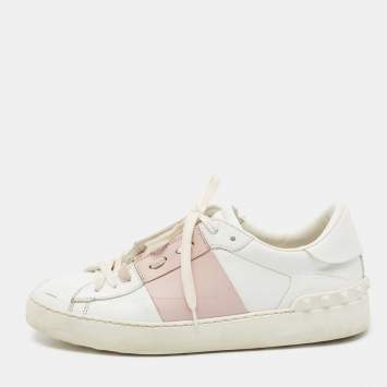 Pre Owned Valentino White Leather Leather Rockstud Low Top Sneakers Size 39.5