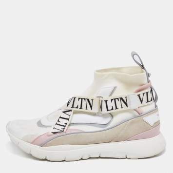Pre Owned Valentino Multicolor Knit Fabric and Leather VLTN Heroes Sneakers Size 39
