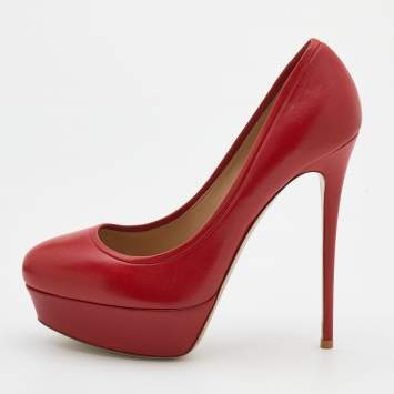 Pre Owned Valentino Red Leather Platform Pumps Size 39