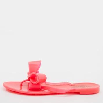 Pre Owned Valentino Pink Jelly Bow Thong Flats Size 37