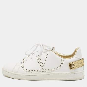 Pre Owned Valentino White Leather Backnet  Lace Up Sneakers Size 37