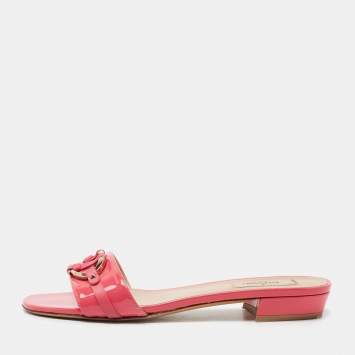 Pre Owned Valentino Pink Patent Leather VLogo Slide Sandals Size 38