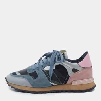 Pre Owned Valentino Multicolor Leather and Suede Rockrunner Sneakers Size 36